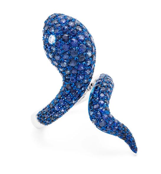 White Gold with Blue Sapphire Ring from Snakes Collection