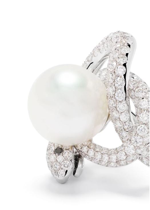 White Diamond and South Sea Pearl Statement Ring from Snake Collection