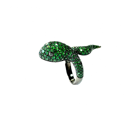 White Gold Tsavorite Black Diamond Ring From Snake Collection