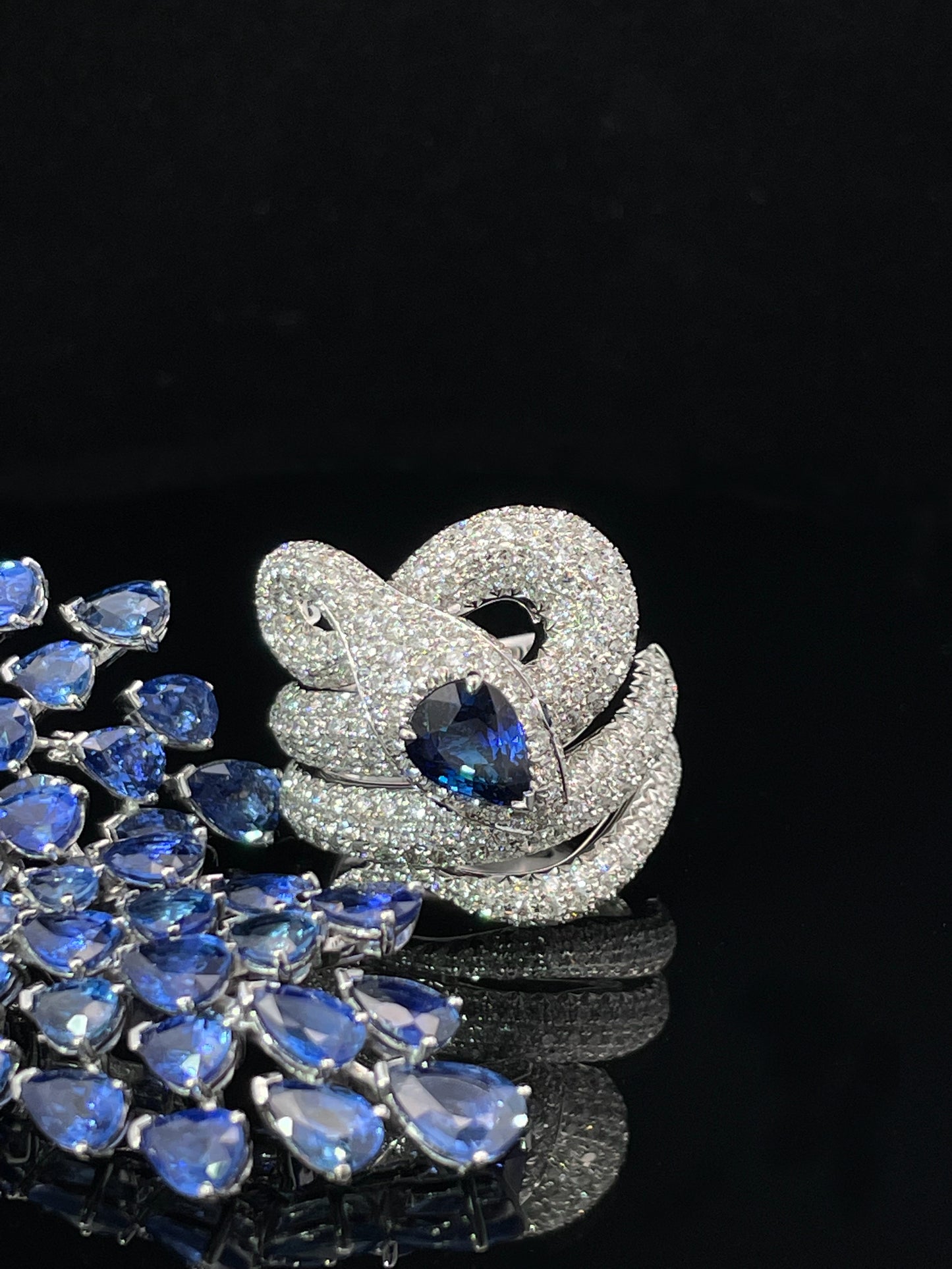 White Diamond and Blue Sapphire Ring from Snake Collection