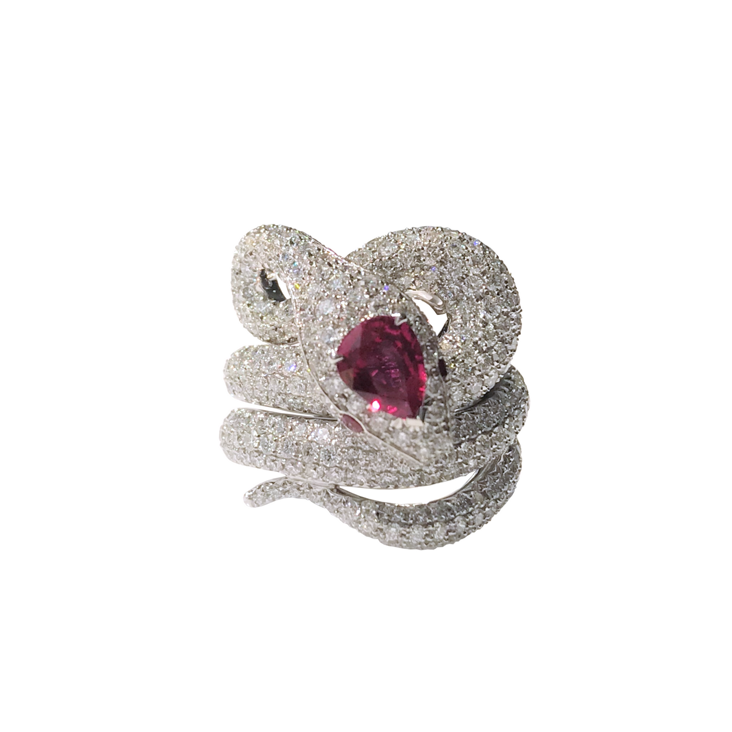 White Gold with Ruby and White Diamonds Ring from Snake Collection