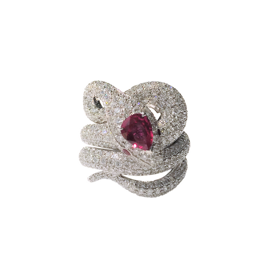White Gold with Ruby and White Diamonds Ring from Snake Collection