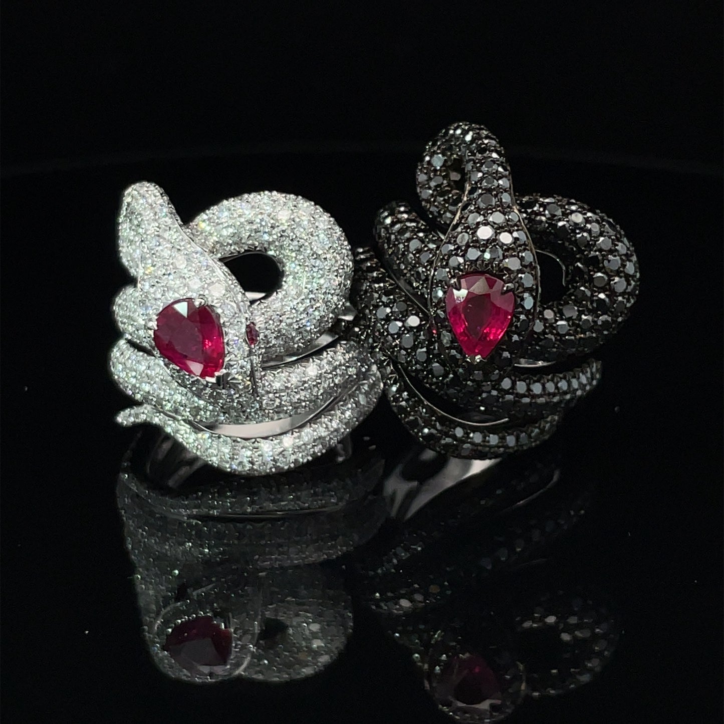 White Gold with Ruby and White Diamonds Ring from Snake Collection