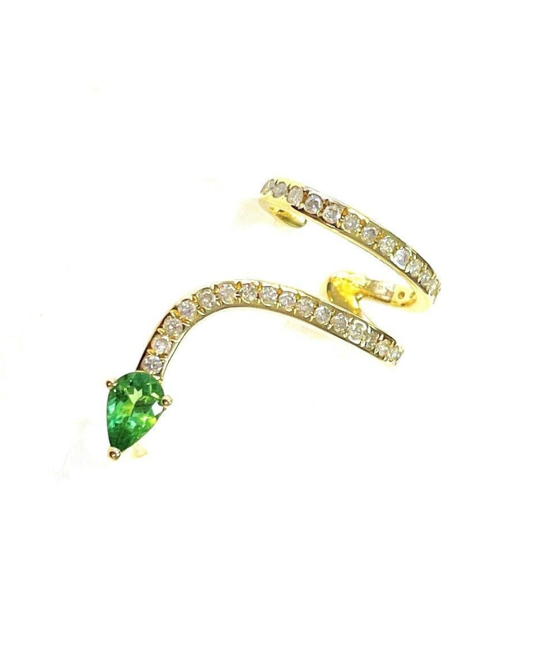 Yellow Gold with White Diamond & Green Garnet Earcuff from Snake Collection