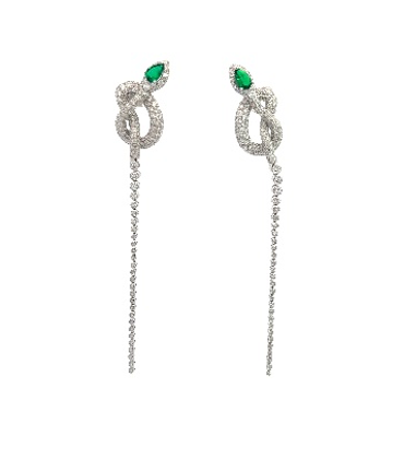 Platinum & White Gold with White Diamond & Emerald Earrings from Snake Collection