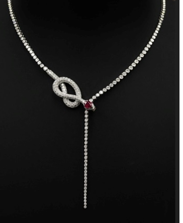 Platinum & White Gold with White Diamond &Ruby Necklace from Snake Collection