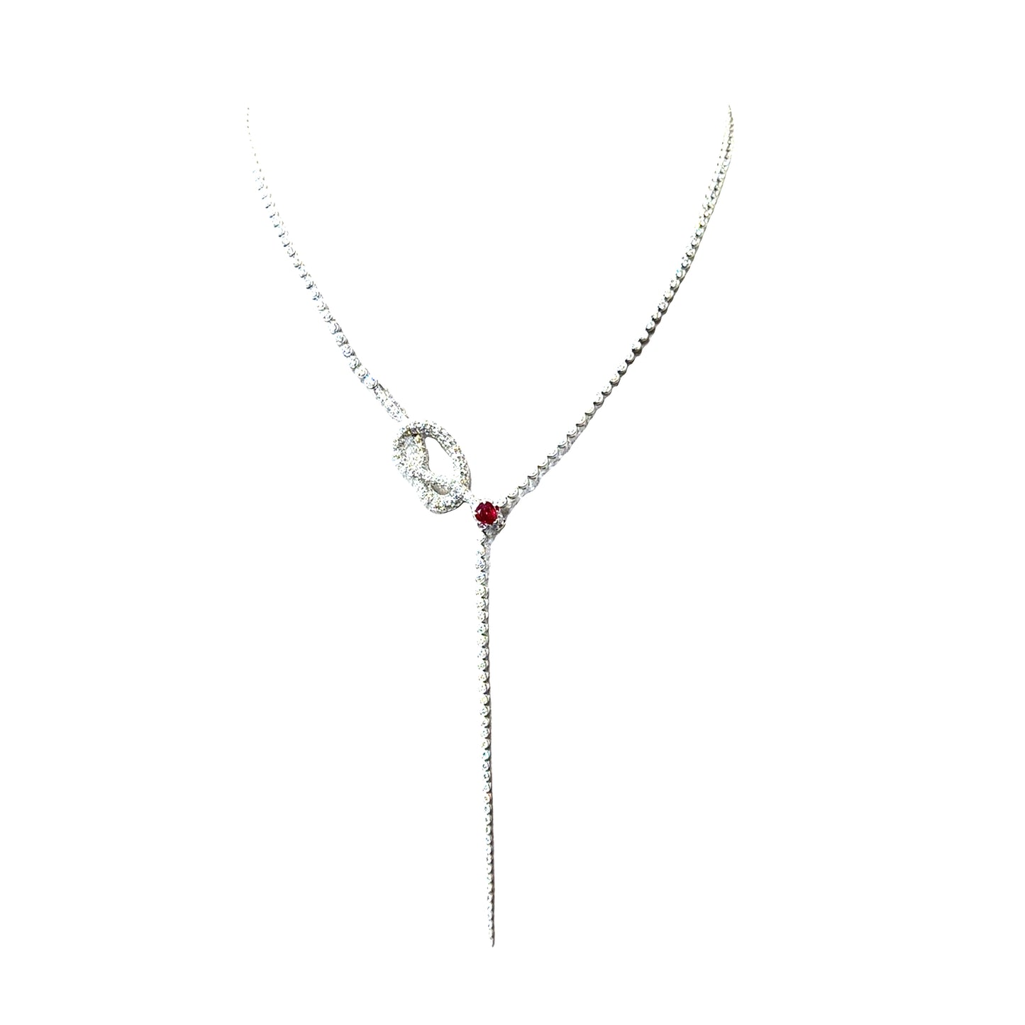 Platinum & White Gold with White Diamond &Ruby Necklace from Snake Collection