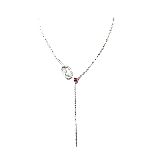 Platinum & White Gold with White Diamond &Ruby Necklace from Snake Collection