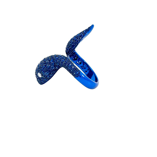 Platinum & White Gold with Blue Sapphire & White Diamond Ring from Snake Collection