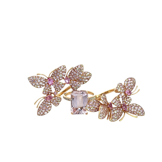 Rose Gold with White Diamond & Pink Sapphire Ring from Butterflies Collection