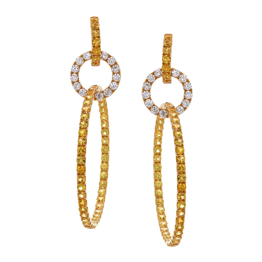 Yellow Sapphire and White Diamond Statement Hoops Earrings