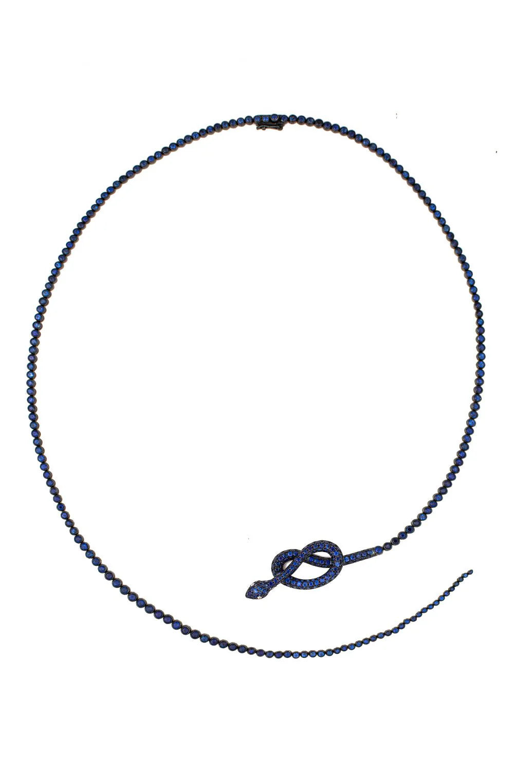 White Gold White Diamond Blue Sapphire Y-Shape Necklace From Snake Collection