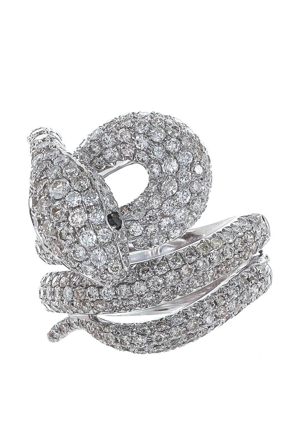 White Gold with White Diamond & Black Diamond Ring from Snake Collection