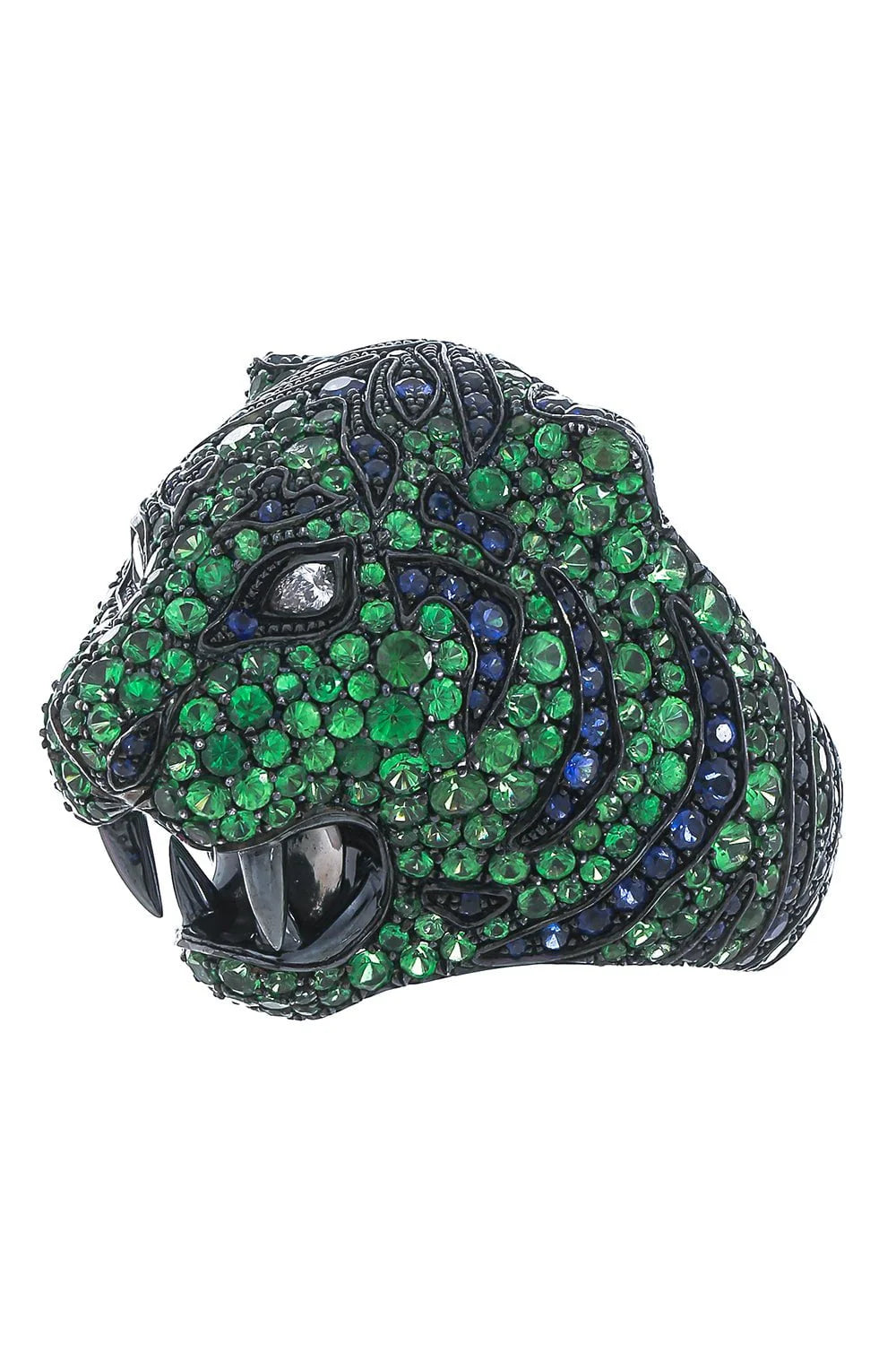 White Gold Tsavorite Blue Sapphire Diamond ring From Tiger Collection