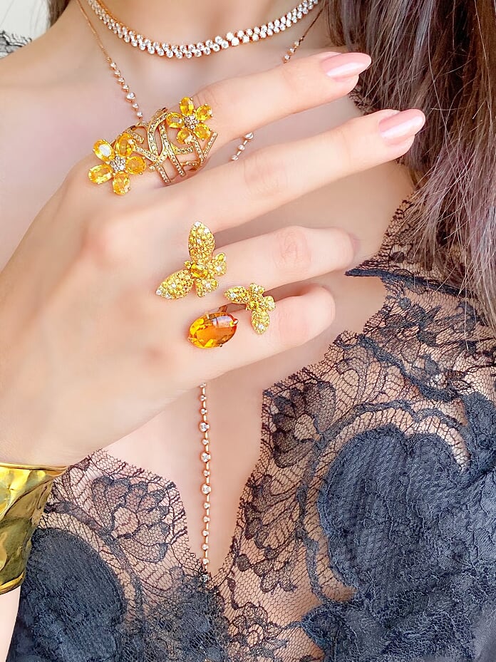 Yellow Gold, White Diamond, Yellow Sapphire and Citrine Butterfly Ring
