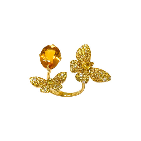 Yellow Gold, White Diamond, Yellow Sapphire and Citrine Butterfly Ring