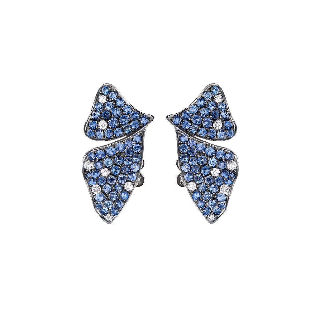 White Gold White Diamond Blue Sapphire Earrings From Petal Collection