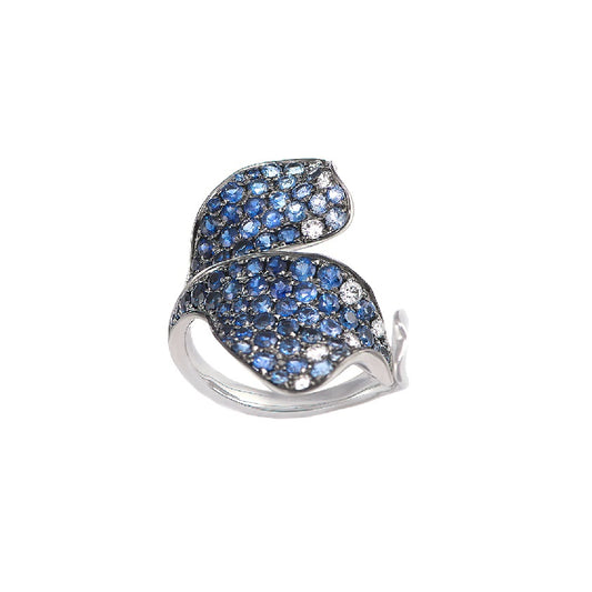 White Gold White Diamond Blue Sapphire Ring From Petals Collection