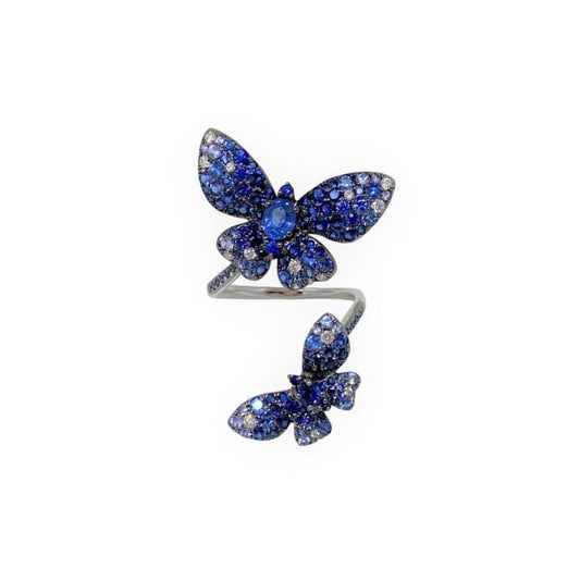 Blue Sapphires Vertical Butterflies Ring