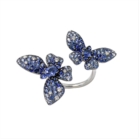 White Gold, Diamonds and Sapphires Butterfly Ring