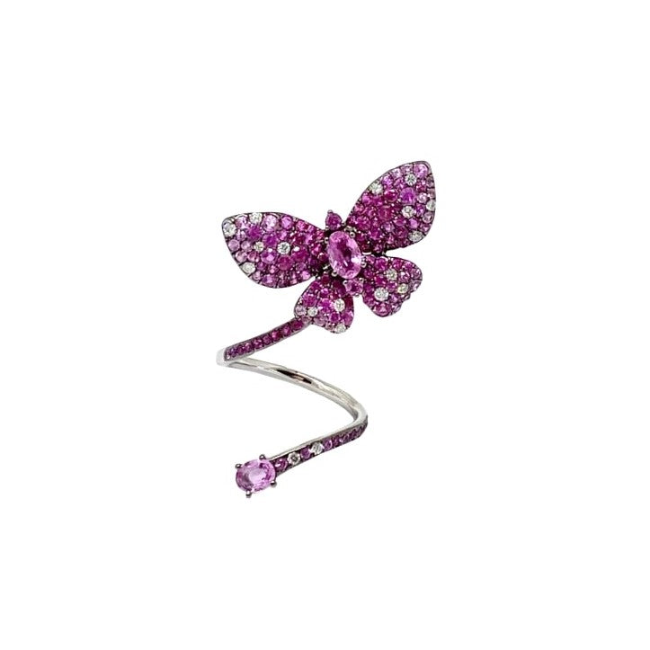 White Gold Pink Sapphires White Diamond Ring From Butterfly Collection