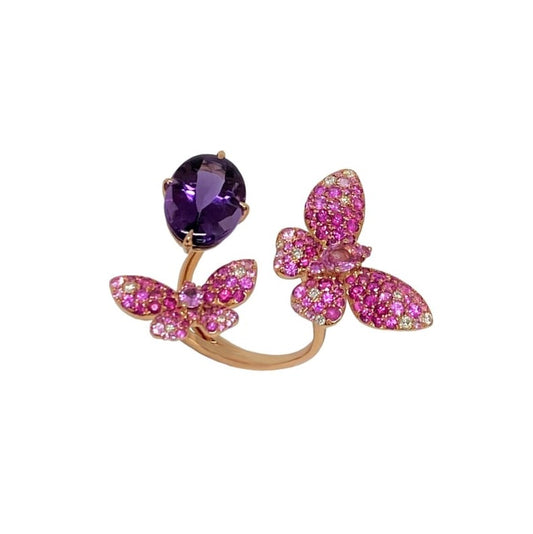 Rose Gold Pink Sapphires Diamonds Amethyst Ring From Butterflies Collection