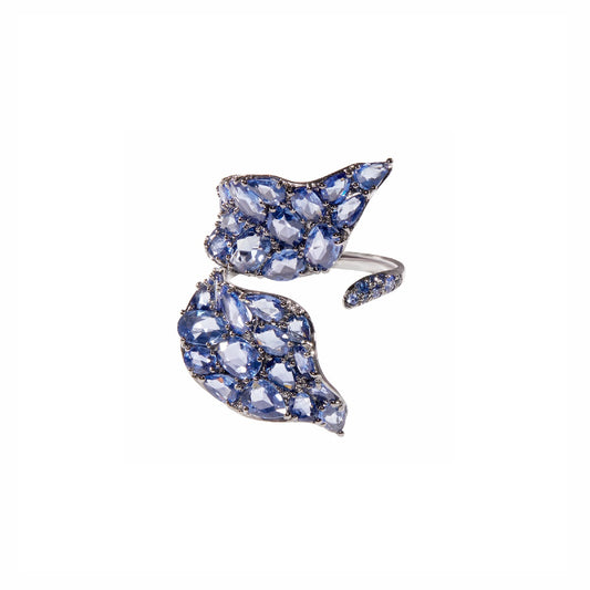 White Gold Blue Sapphire White Diamond Ring From Petal Collection