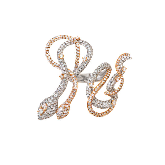 White and Rose Gold Diamond Snakes Ring