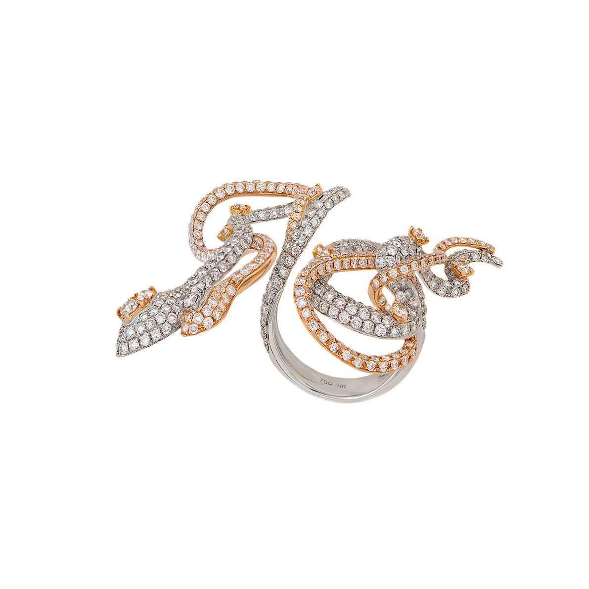 White and Rose Gold Diamond Snakes Ring