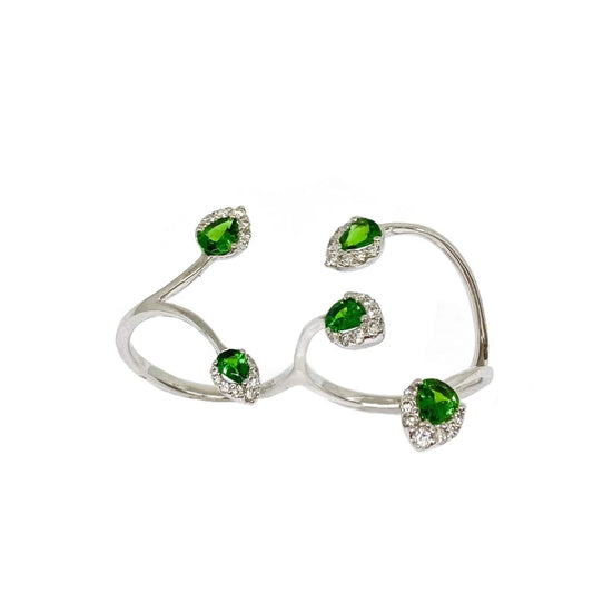 Double-Finger White Diamond and Green Garnet Ring
