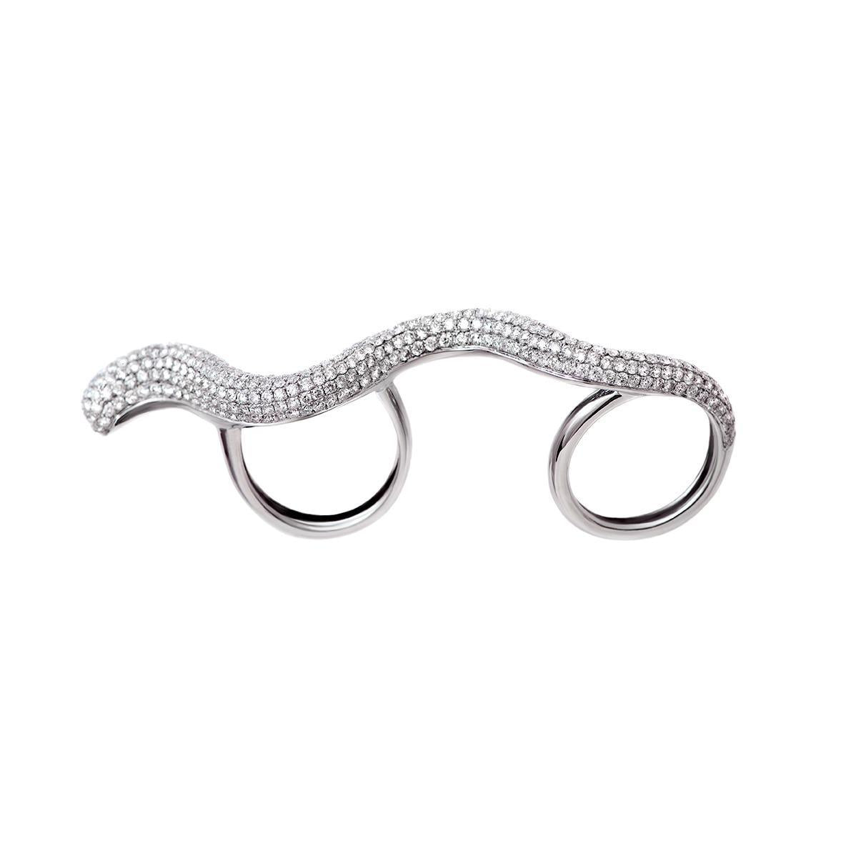 White Gold and Diamonds Multi-Finger Snake Ring