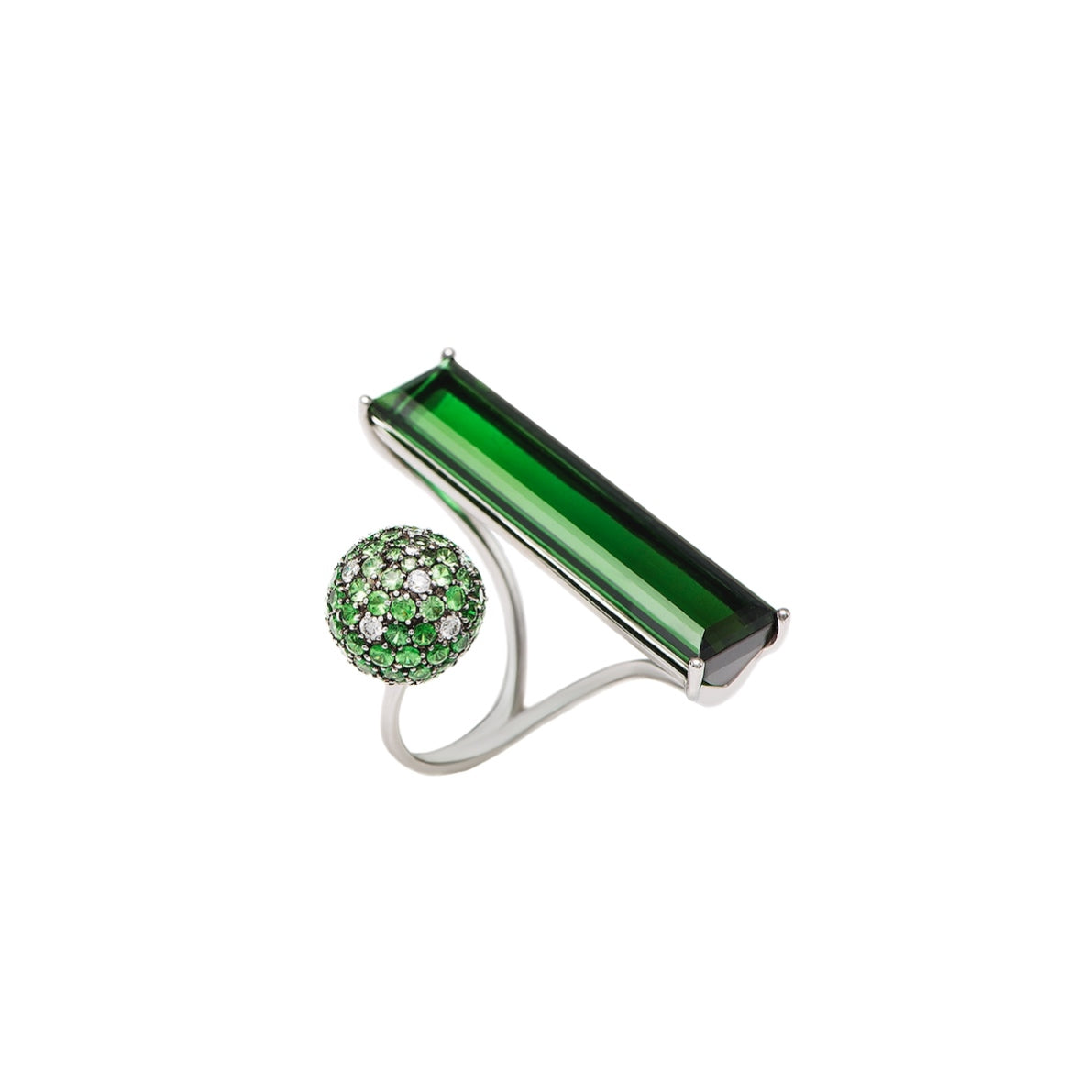 White Gold White Diamonds Green Garnets Tourmaline Ring From Terri Collection